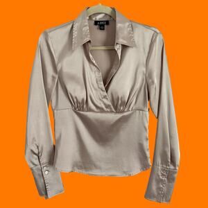 00's vintage champagne satin surplice office siren y2k bodycon blouse MEDIUM